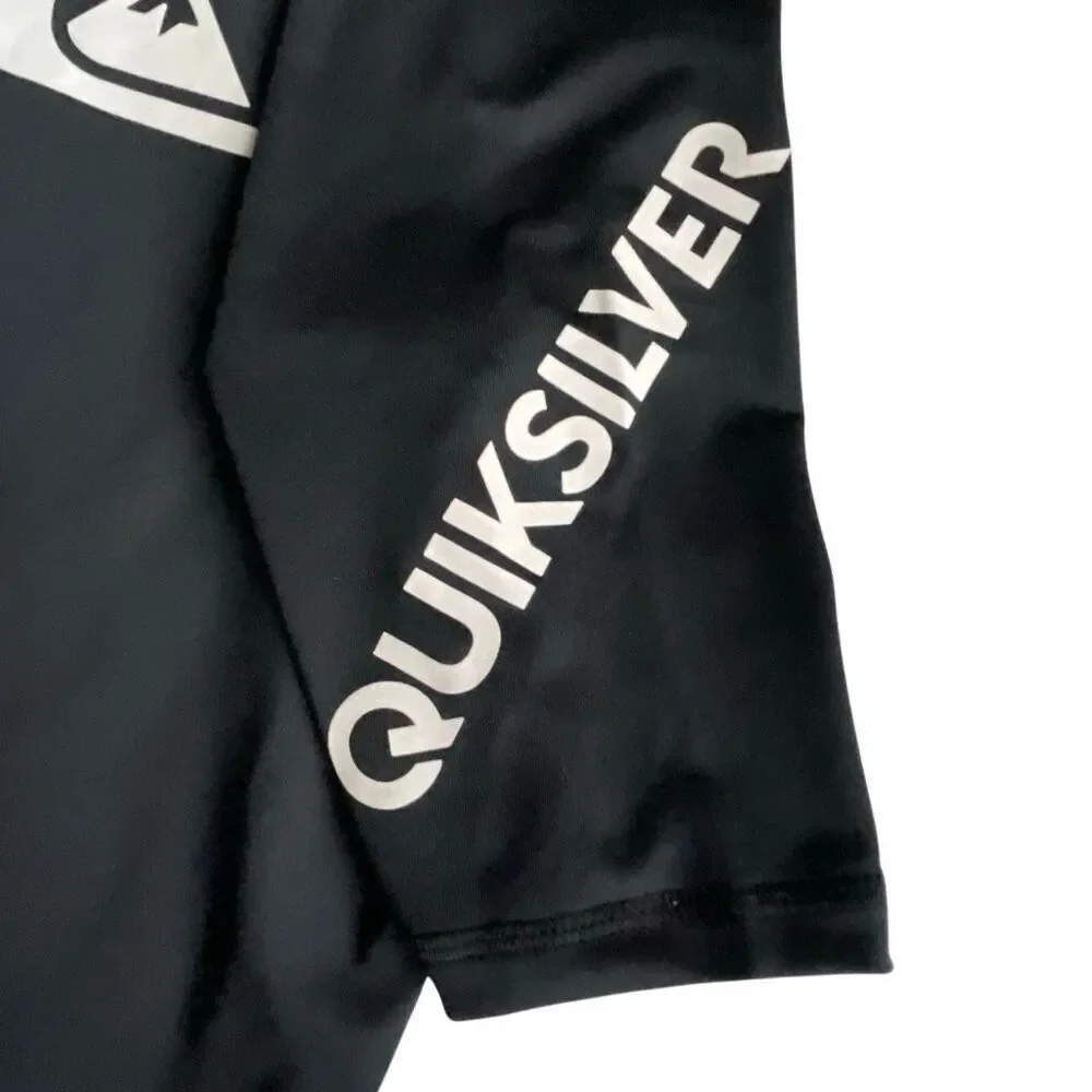 EUC Quiksilver Black White Short Sleeve Rash Guard Swim Top - Size Small